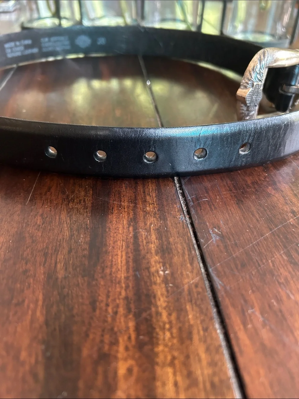 Harley-Davidson Black Leather Women’s Belt with Decorative Silver Buckle